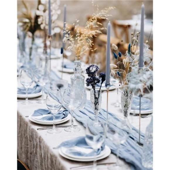 Dusty Blue Cheesecloth Table Runner 13.3ft Baby Blue Table Runner 160 Inches - Picture 1 of 6